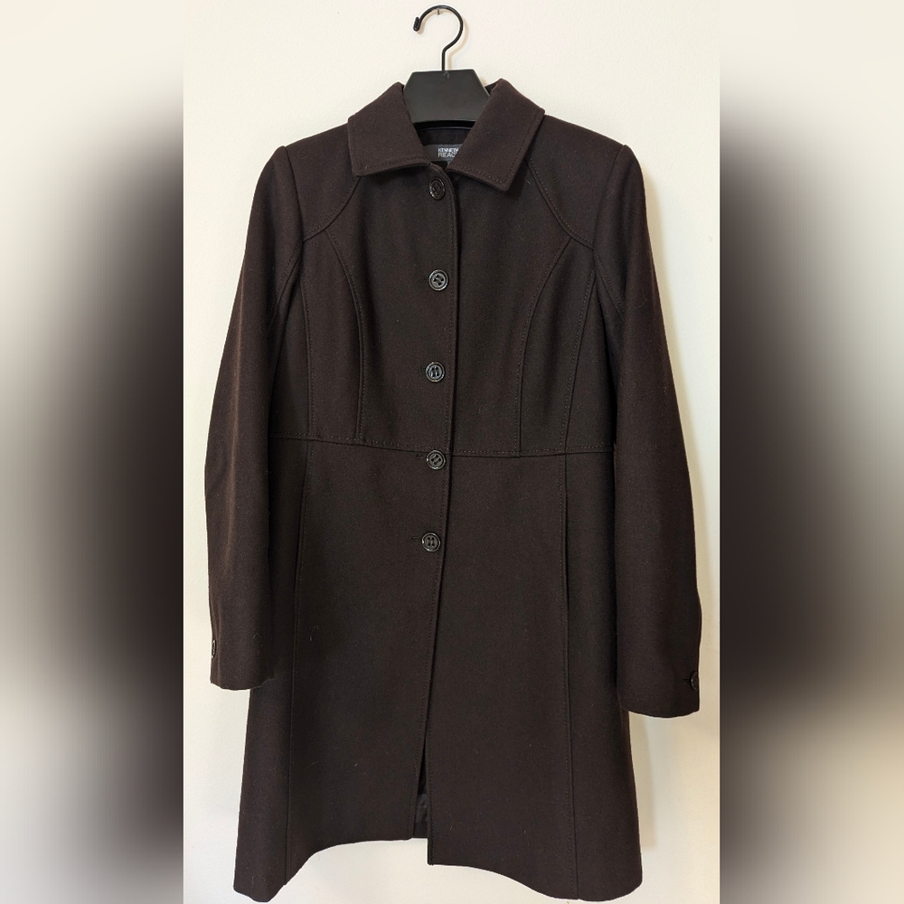 Reaction Kenneth Cole dark brown wool coat size 8